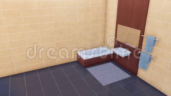 现代浴室配有复印空间明亮的瓷砖墙视频的预览图