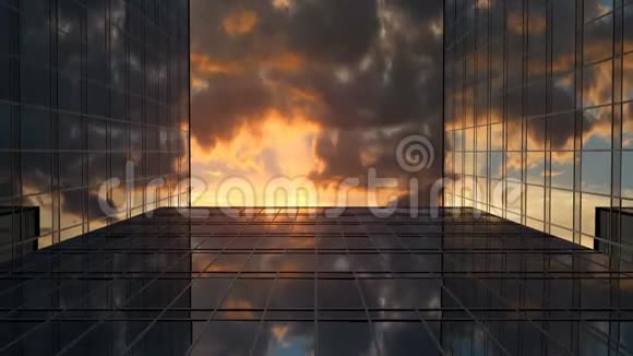 摩天大楼和延时日落云3D动画4k超高清3840x2160视频的预览图