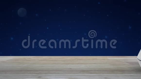 免费送货卡车平板图标与无线电脑鼠标在木制桌子上幻想夜空和月亮商业运输视频的预览图