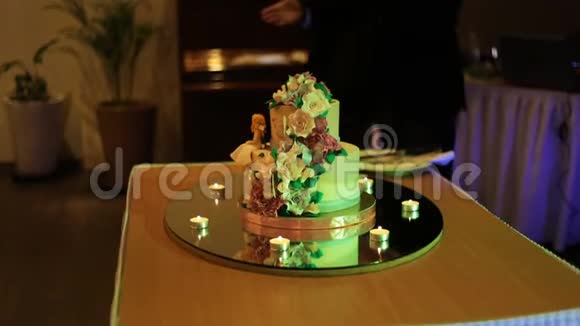 新娘和新郎正在切婚礼蛋糕视频的预览图