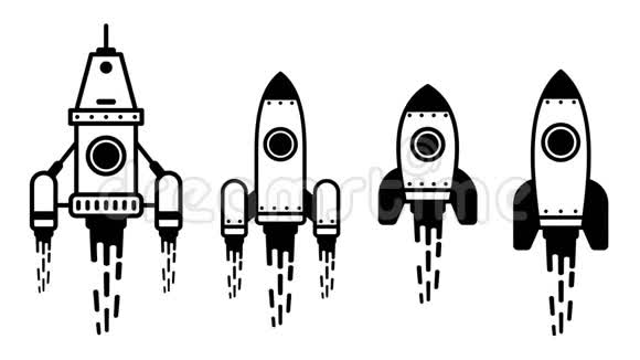 飞行火箭动画简单图标集视频的预览图