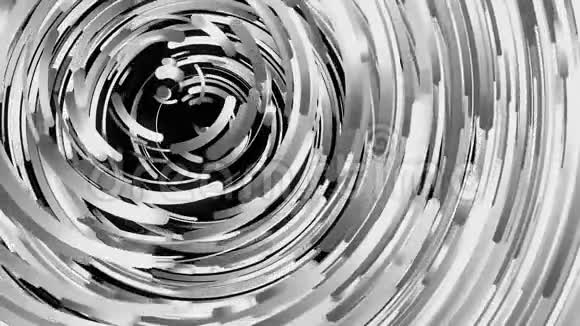抽象动画的单色白色螺旋旋转在圆圈上的黑色背景动画光明灿烂视频的预览图