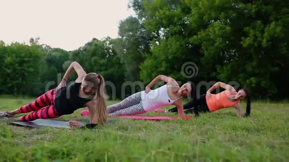 适合女性做木板运动研究腹部中段肌肉健身女孩在大自然中的核心锻炼视频的预览图