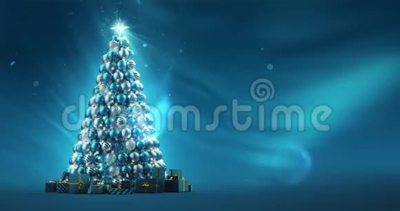 蒂芙尼蓝色圣诞树4K无缝环视频的预览图