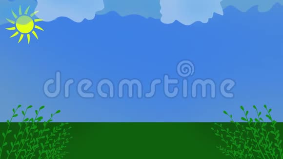 背景设计晴天蓝天绿草和攀爬植物阳光在运动视频的预览图