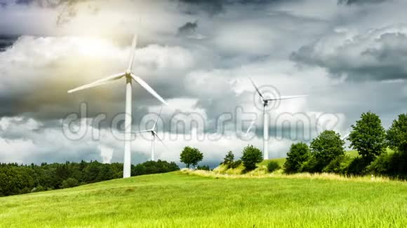 乡村景观与风力涡轮机生态概念视频的预览图