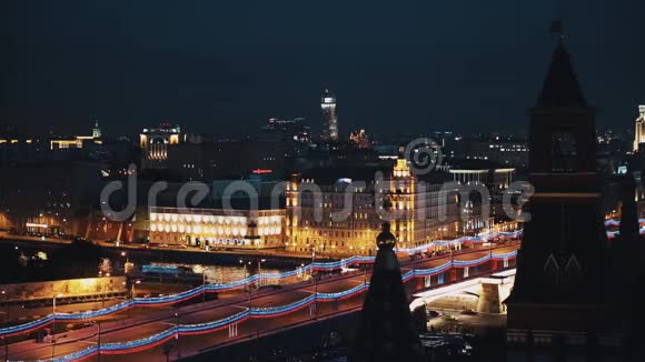 克里姆林宫红砖塔风景秀丽莫斯科晚景视频的预览图