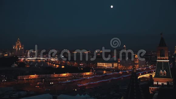 克里姆林宫红砖墙风景名胜莫斯科晚景视频的预览图