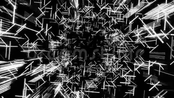 单色抽象未来主义隧道由荧光白色发光线组成动画技术4K视频的预览图