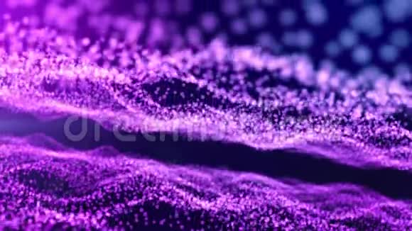 渐变紫色背景振荡发光粒子形成波状表面视频的预览图