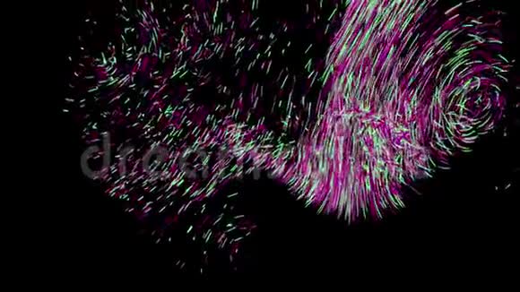 在黑色背景上旋转的彩色粒子的美丽抽象动画时髦时髦视频的预览图