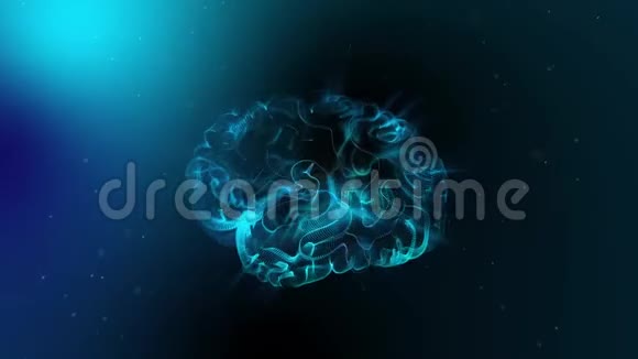 蓝色背景下大脑冲动的3D动画核磁共振扫描显示脑部旋转视频的预览图