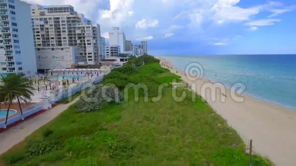 迈阿密海滩酒店和棕榈树的空中录像视频的预览图