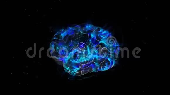 蓝色背景下大脑冲动的3D动画核磁共振扫描显示脑部旋转视频的预览图