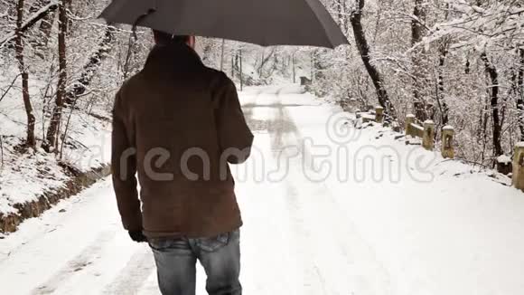 带着雨伞的人在公园里散步视频的预览图