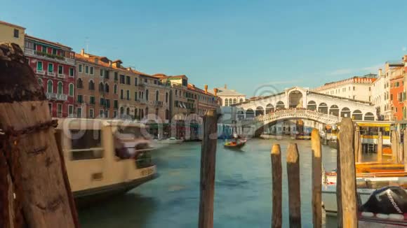 太阳日里奥托桥交通运河海湾全景4k时间流逝威尼斯意大利视频的预览图