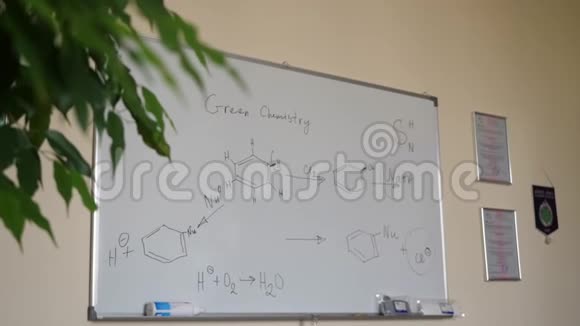 手绘化学公式白色黑板上的有机化学配方化学配方黑板视频的预览图
