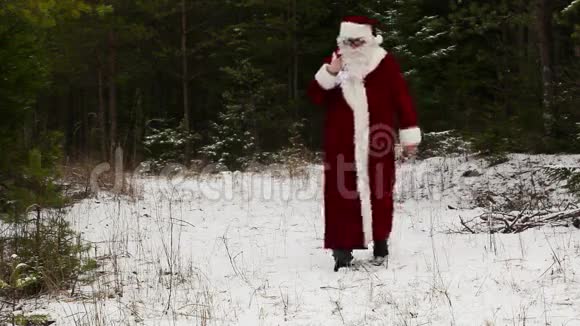在白雪皑皑的树林里圣诞老人腰酸背痛视频的预览图