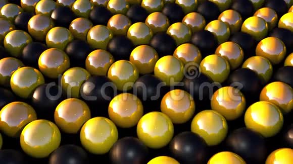 计算机产生闪亮的黑色和金色球体几何背景的三维渲染视频的预览图
