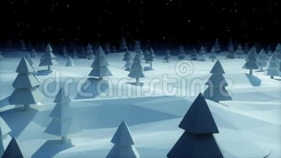 圣诞节背景雪景深蓝的夜晚森林低聚视频的预览图