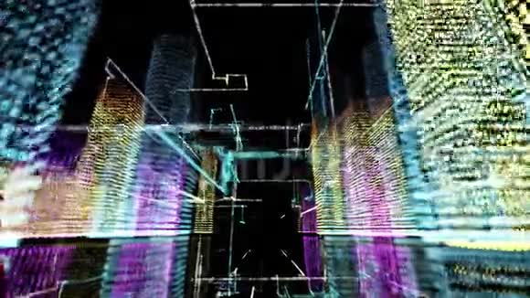 商业数字未来主义城市HUD全息天际线商业城市丰富多彩的夜生活和生态3D插图运动视频的预览图