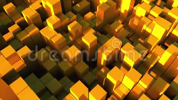 位于不同层次的许多黄金矩形的三维渲染背景计算机生成的抽象区域视频的预览图