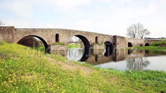 葡萄牙Portalegre区Monforte镇里贝拉格兰德河上的罗马桥视频的预览图