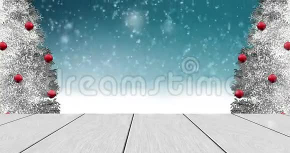 冬季背景与圣诞树降雪视频的预览图