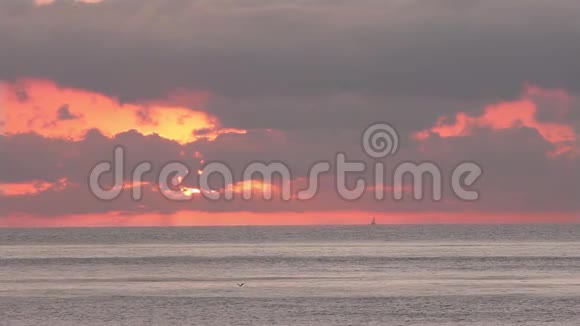 日落或日出的海面帆船的轮廓视频的预览图