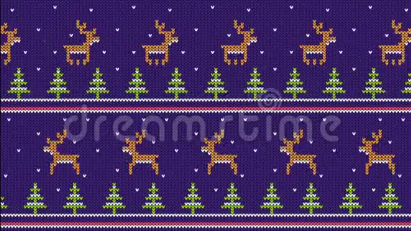 跑步鹿和圣诞树毛衣的针织图案视频的预览图