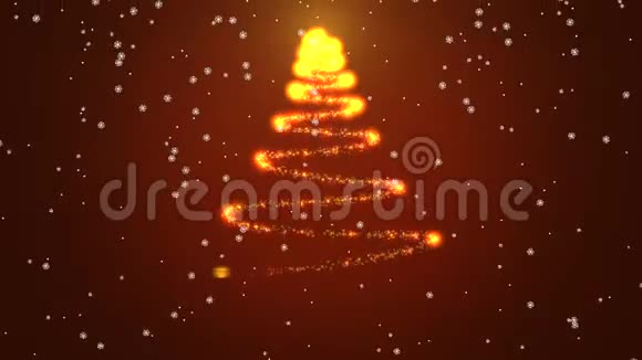 闪烁的圣诞树在红色渐变背景上旋转雪花圣诞节主题背景视频的预览图
