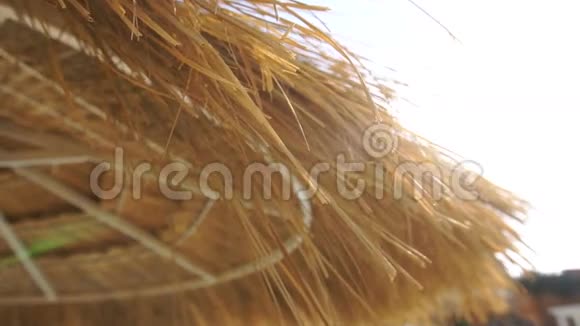 阳光明媚的一天用稻草太阳伞视频的预览图