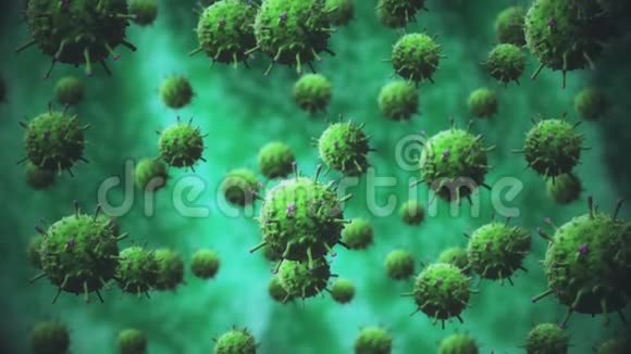 绿色细菌或covid19病毒细胞缓慢移动旋转分离致病细胞的概念视频的预览图