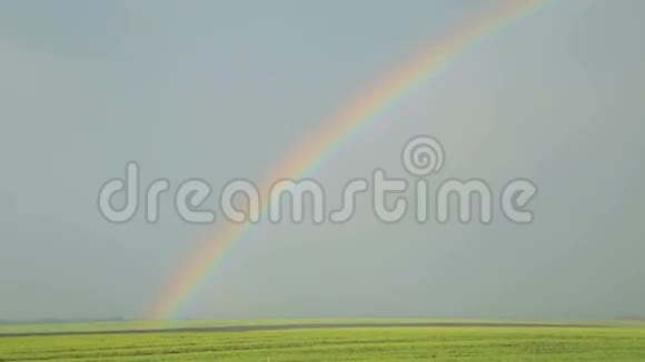 彩虹在绿色的田野上视频的预览图