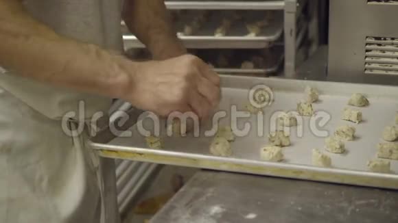 意大利面包师准备饼干面团托盘视频的预览图