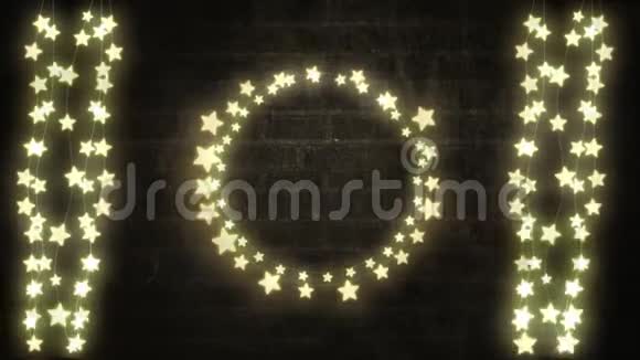 砖墙背景上闪烁的圆圈和一串仙女灯视频的预览图