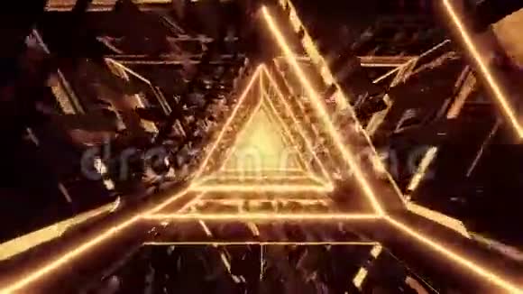 抽象发光金三角线框背景墙纸三维渲染运动环视频的预览图