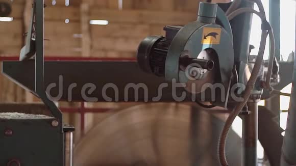 锯木机板上的旋转圆片切割木材视频的预览图