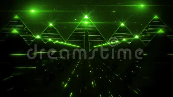 3D绿色科幻金字塔隧道循环运动背景视频的预览图