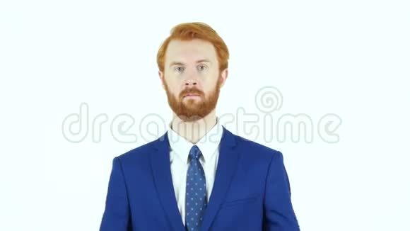 红发胡子商人竖起大拇指白底视频的预览图