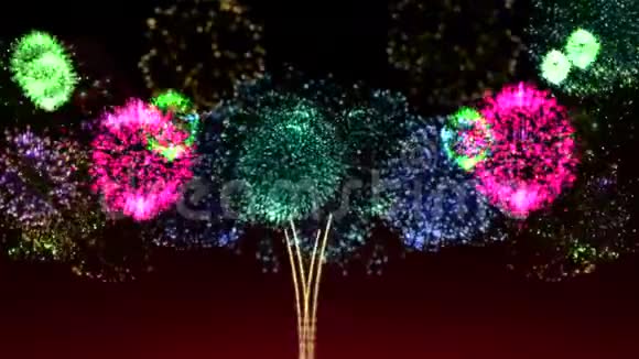 明亮的盛大节日烟花在等级黑暗的背景美丽的烟花在天空中闪烁7视频的预览图