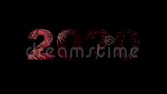 许多闪烁的五颜六色的烟花以黑色背景庆祝新年快乐视频的预览图
