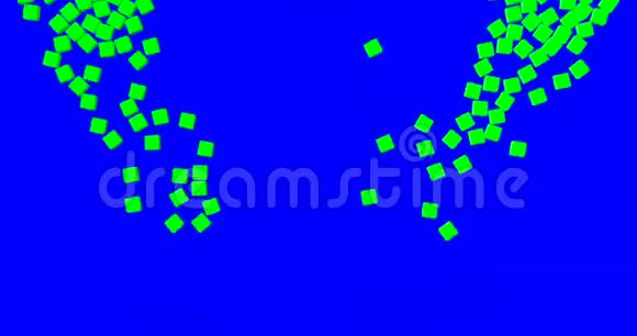 互联网上很多骰子用铬键绿色屏幕上的脸掉下来蓝色屏幕上的铬键背景和填充视频的预览图