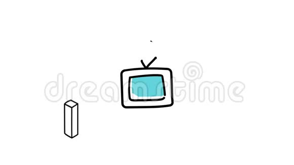 孤立的手画电视和信息图形颜色视频的预览图
