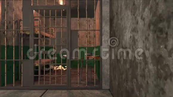 计算机生成的背景两层楼的几个阴暗的监狱街区3D渲染视频的预览图