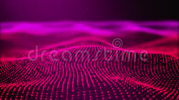 3D绘制数字抽象纹理背景波浪形出色的形状和光粒子电脑生成视频的预览图