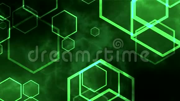 移动六边形的抽象绿色背景循环动画视频的预览图