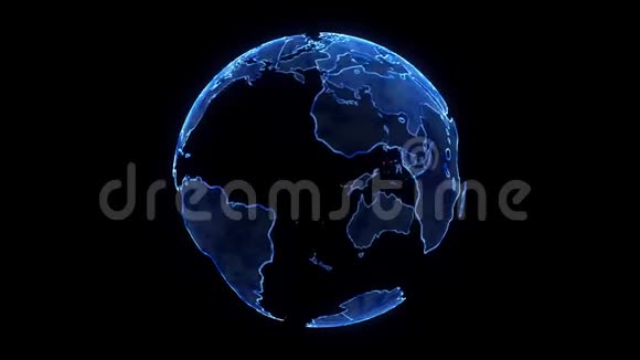 地球的数字蓝色星球数字地球和粒子3D动画视频的预览图