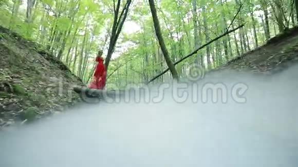 神秘女孩在森林里散步视频的预览图