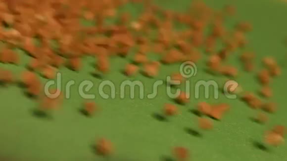 荞麦在绿色背景上慢动作特写镜头水平平底锅2射击视频的预览图